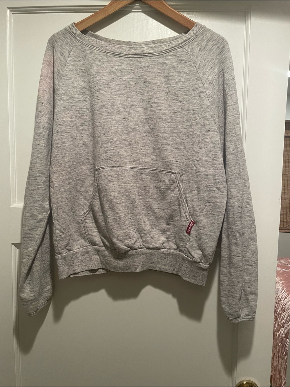 Vintage Hard Tail Heather Gray off the shoulder Sweatshirt front pocket